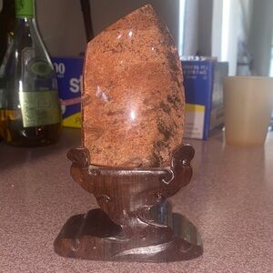Orange garden quartz with Wooden Stand